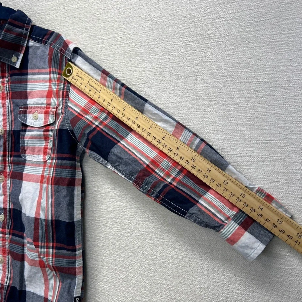 OshKosh Bgosh Plaid Button Down Shirt Boys‎ 6 Red Navy Blue Long Sleeve Pockets